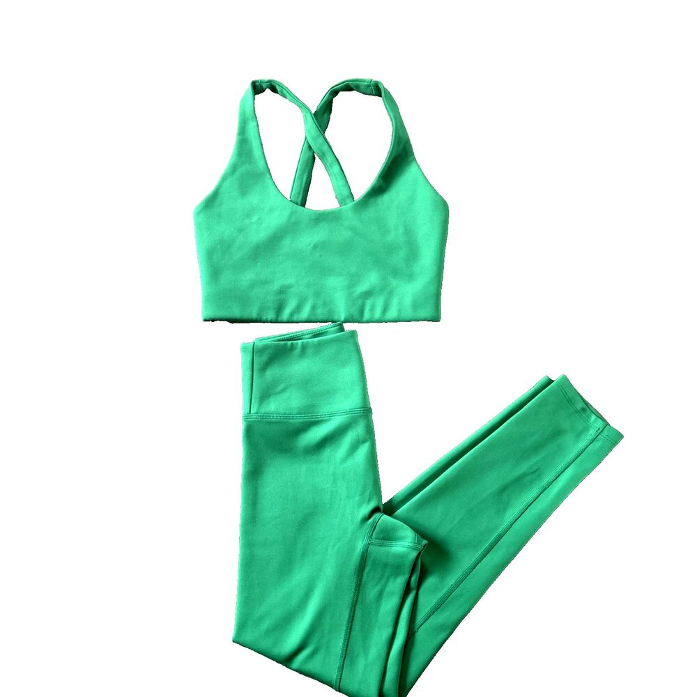 Girlfriend Collective Bra/Crop Top S & Compressive HighRise Legging XS Set Green
